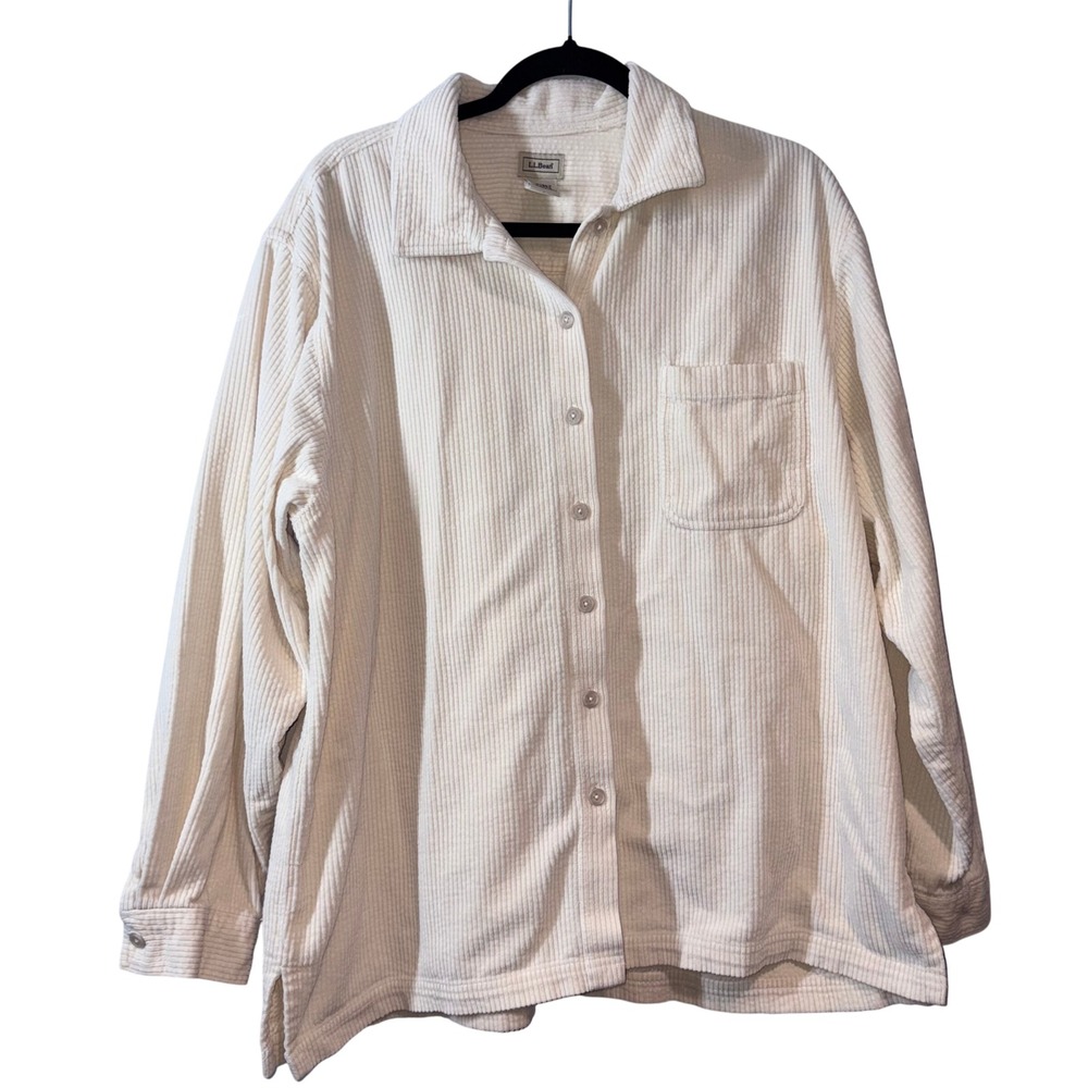 Corduroy Shacket L.L. Bean Button Down Shirt Womens XL Cream